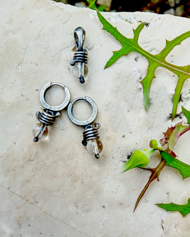Clear Crystal Quartz Charm Huggie Hoop Earrings