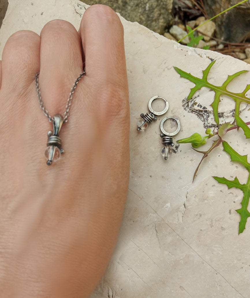 Clear Crystal Quartz Charm Huggie Hoop Earrings