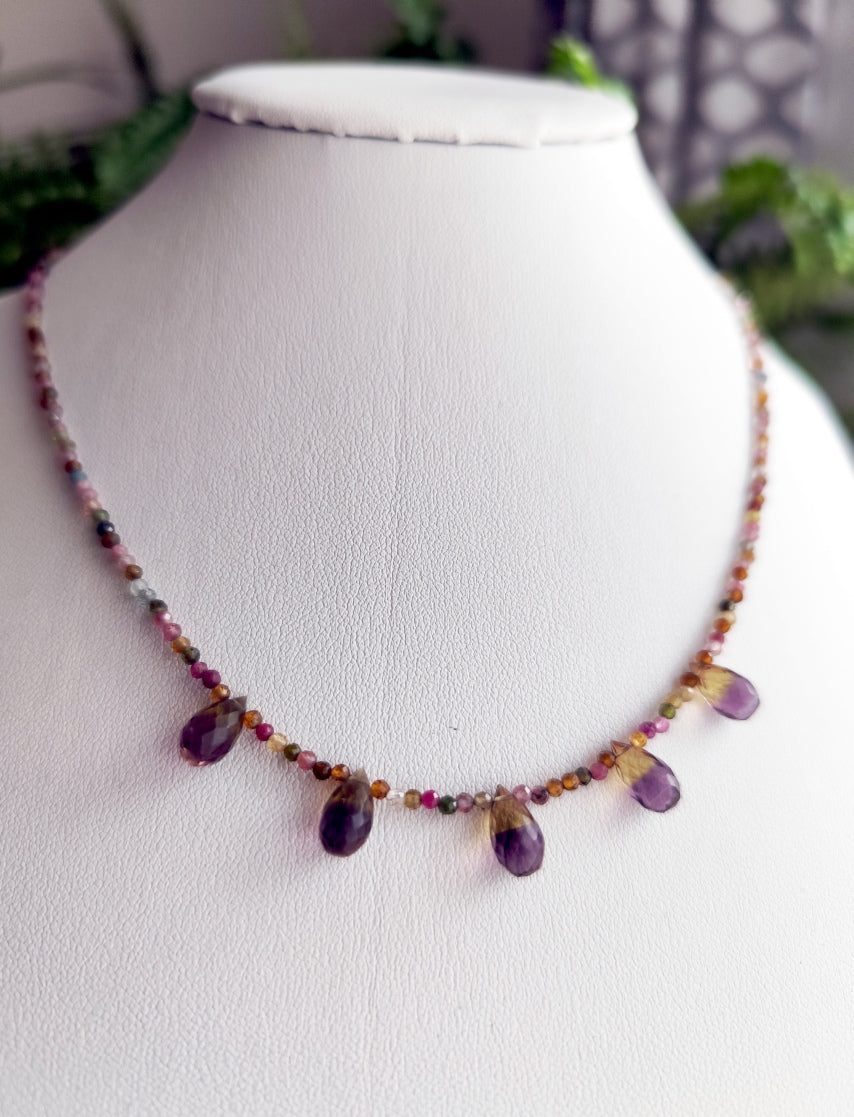 Dainty Tourmaline Choker with Ametrine Drops