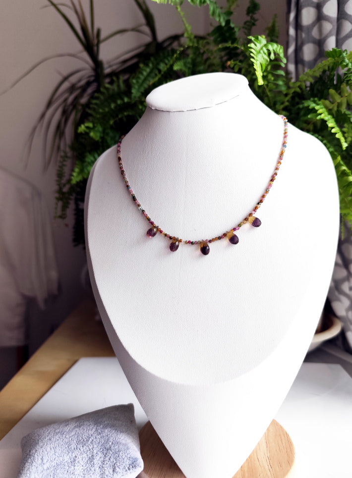 Dainty Tourmaline Choker with Ametrine Drops